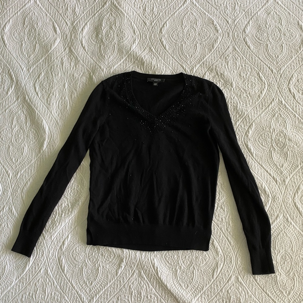 Ann Taylor Beaded Black Sweater